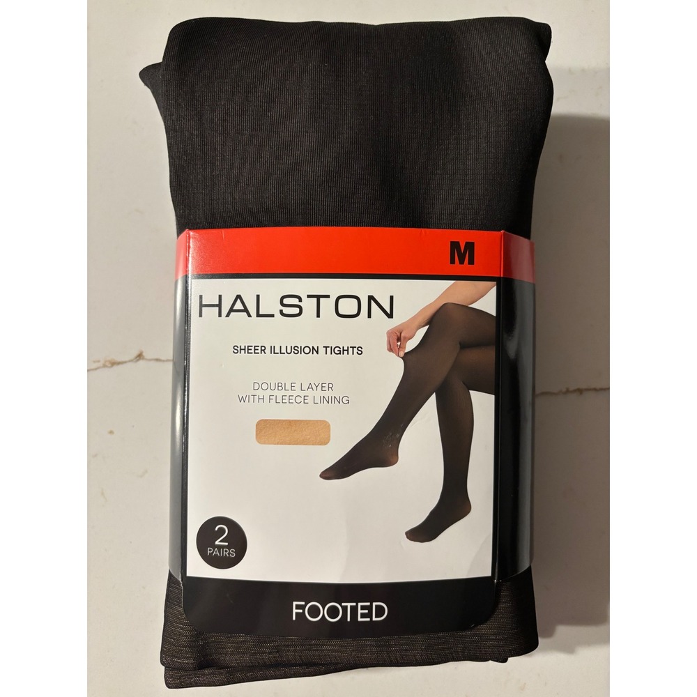 2-pack Halston Size Medium 4-6 Sheer Illusion Tights Women Black